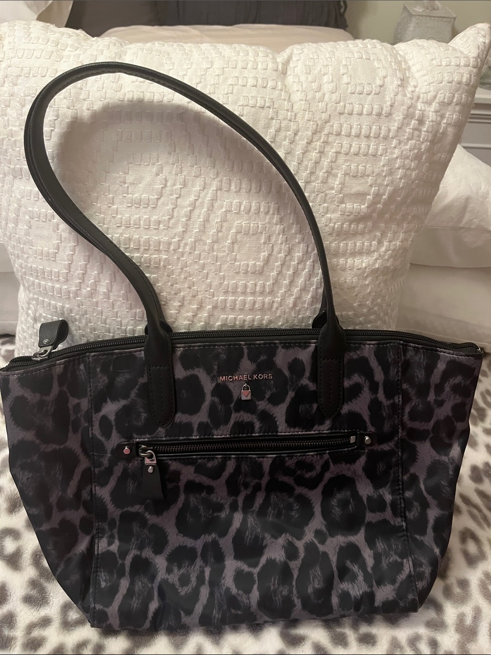 Michael Kors Black and Gray Leopard Print Tote
